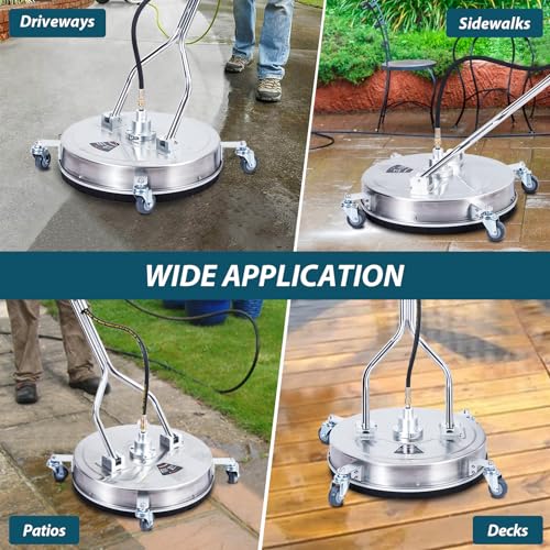 24" Pressure Washer Surface Cleaner with Dual Handle, 4 Wheels, 3/8" Quick Connect, 2 Replacement Nozzles, Stainless Steel V10172