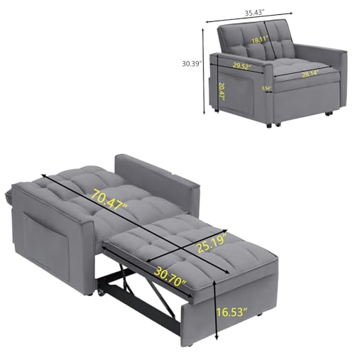 Dark Gray Velvet Convertible Sleeper Chair S96813