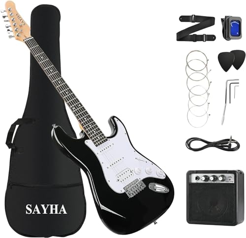 39 Inch Solid Full-size Electric Guitar HSS Pickups Starter Kit (Black) J950762
