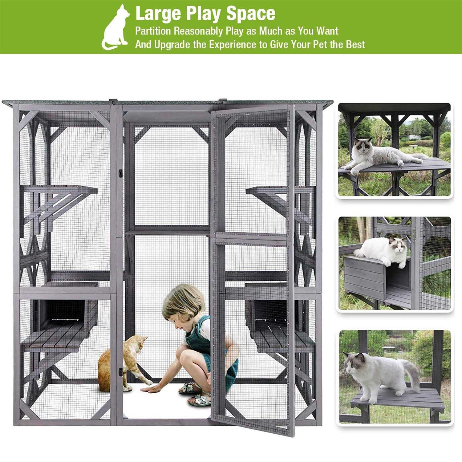 Large Cat House Outdoor Cat Enclosure Indoor Cage Kitty Condo Playpen with Door L207691
