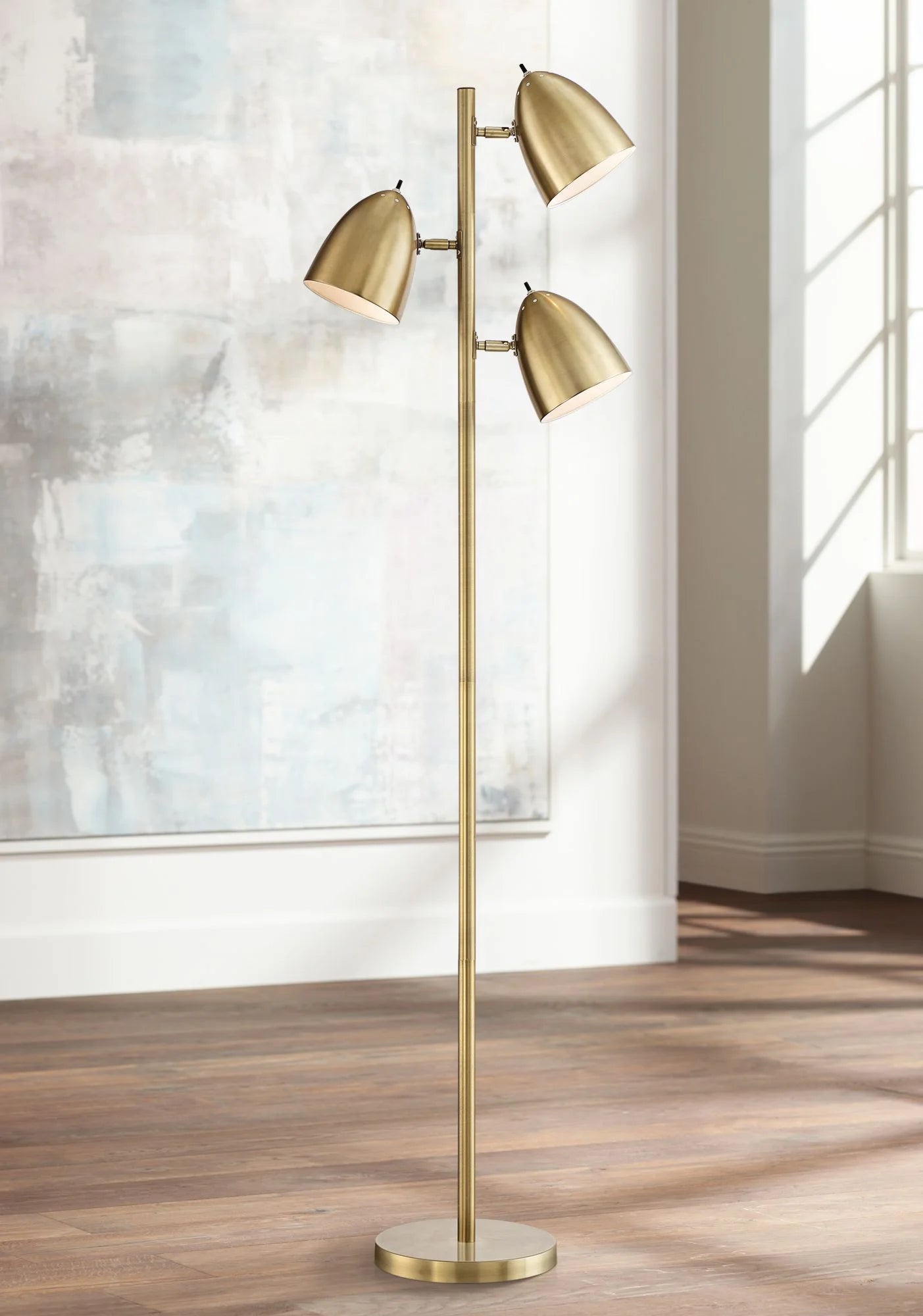 Aged Brass 3 Light Adjustable Dome Shade Floor Lamp O19637