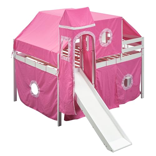 Full Loft Bed with Slide, Storage Stairs, and Tent, Dark Blue T6822