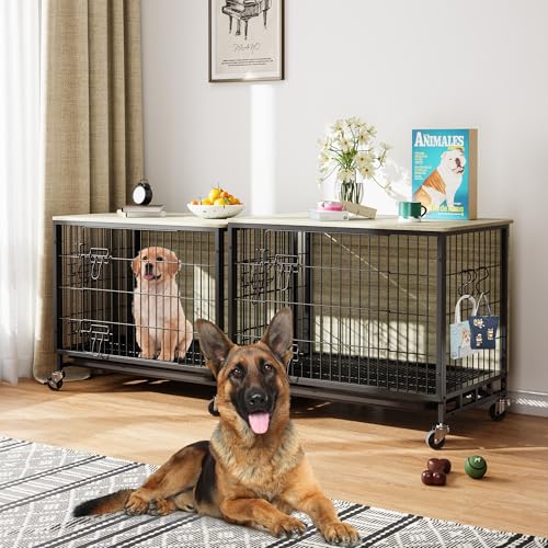 Brown Black Metal Dog Crate with Shelves W34545
