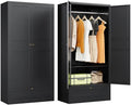 White Metal Wardrobe Cabinet with Adjustable Shelves and Hanging Rod A913069