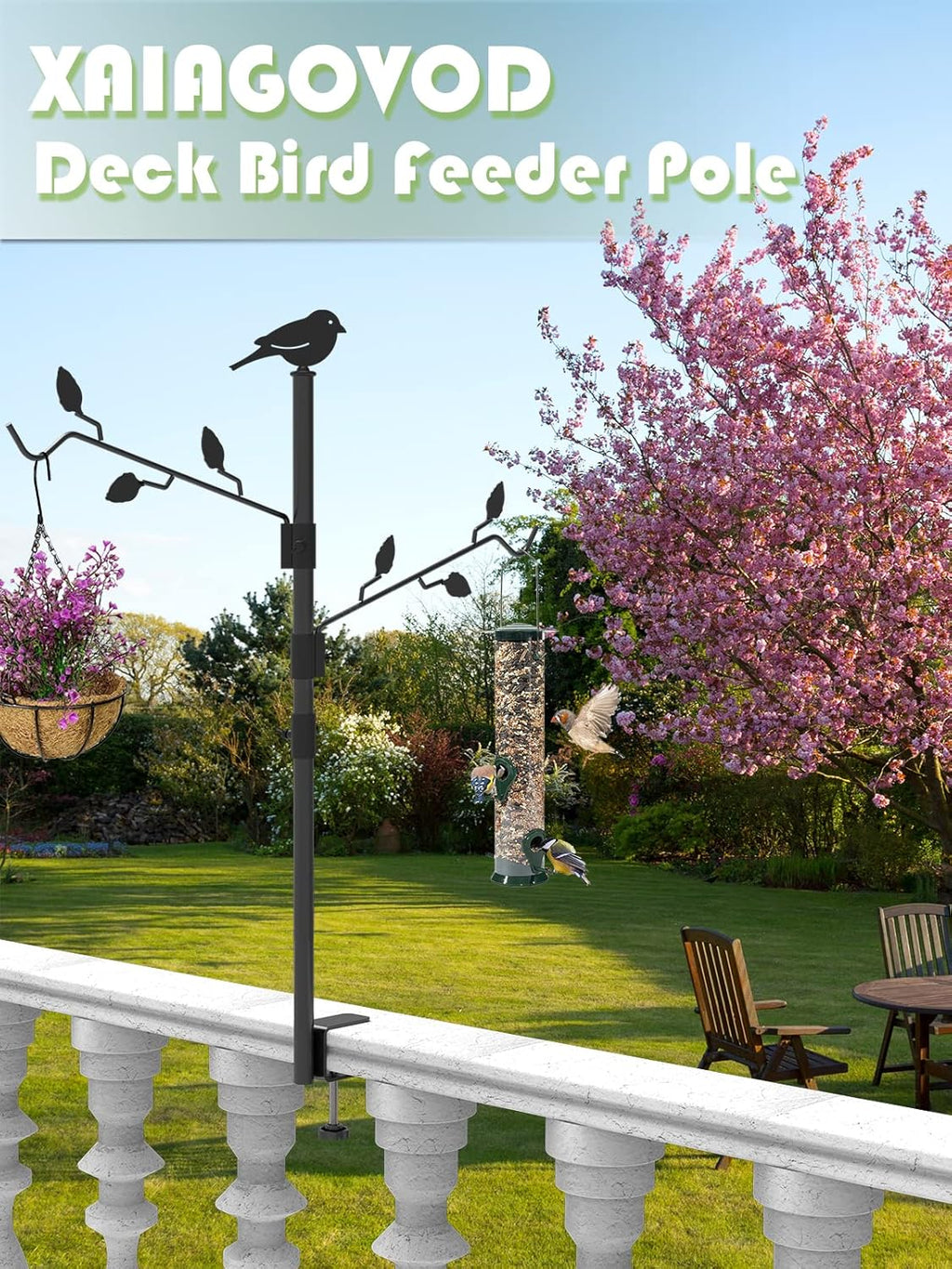 Deck Bird Feeder Pole with 2 Adjustable Branches W5580