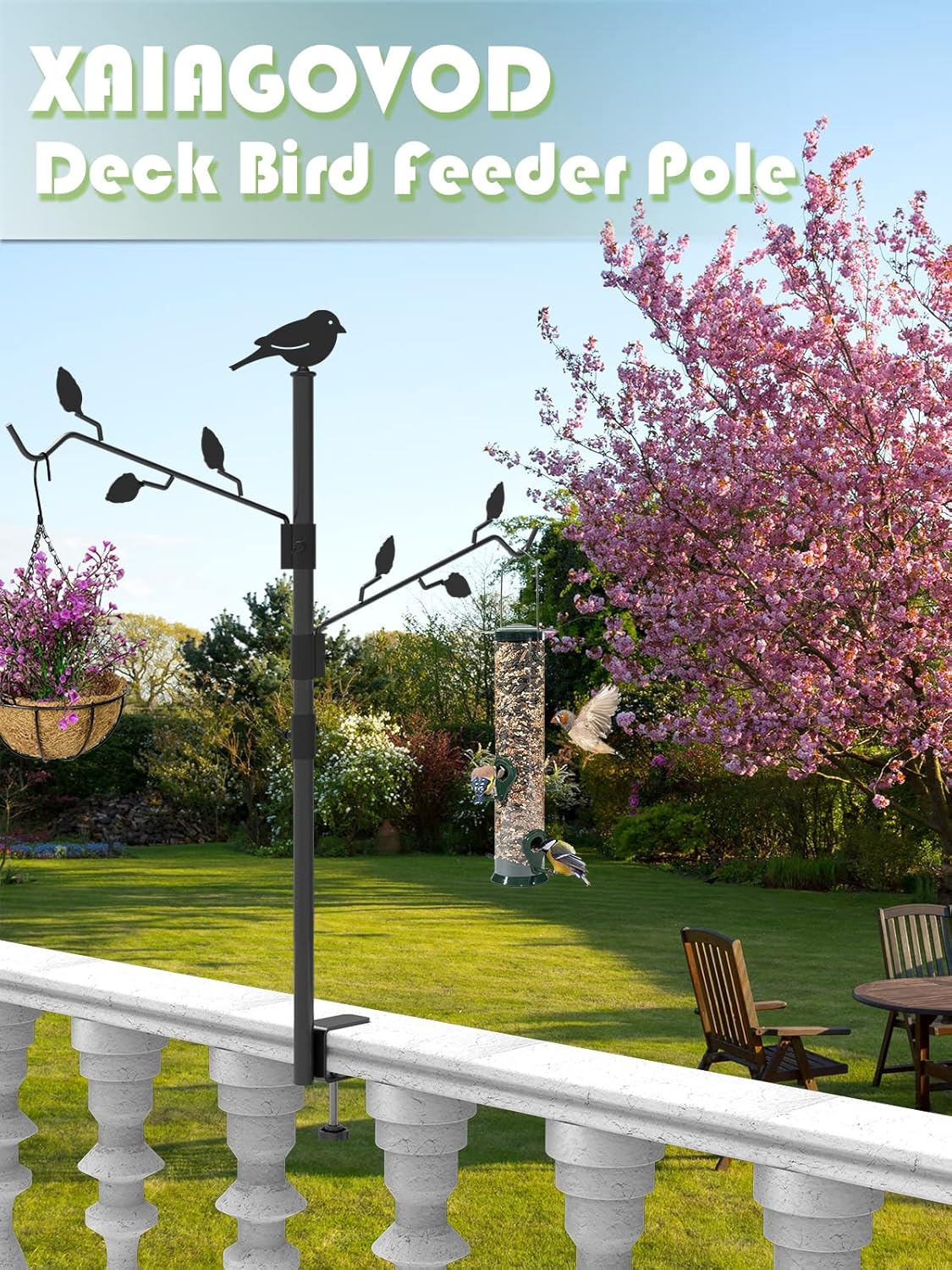 Deck Bird Feeder Pole with 2 Adjustable Branches W5580