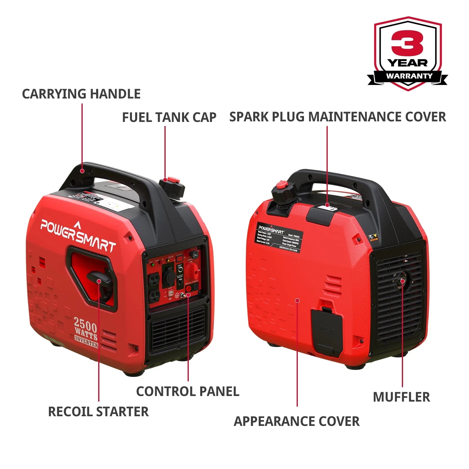 2500Watt Portable Inverter Gas Powered Generator J8772