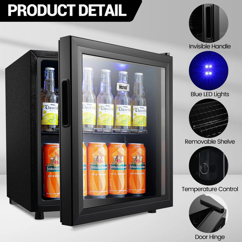 Mini Fridge with Glass Door 50 Can Cooler with Wine Rack, Stainless Steel Look J1212