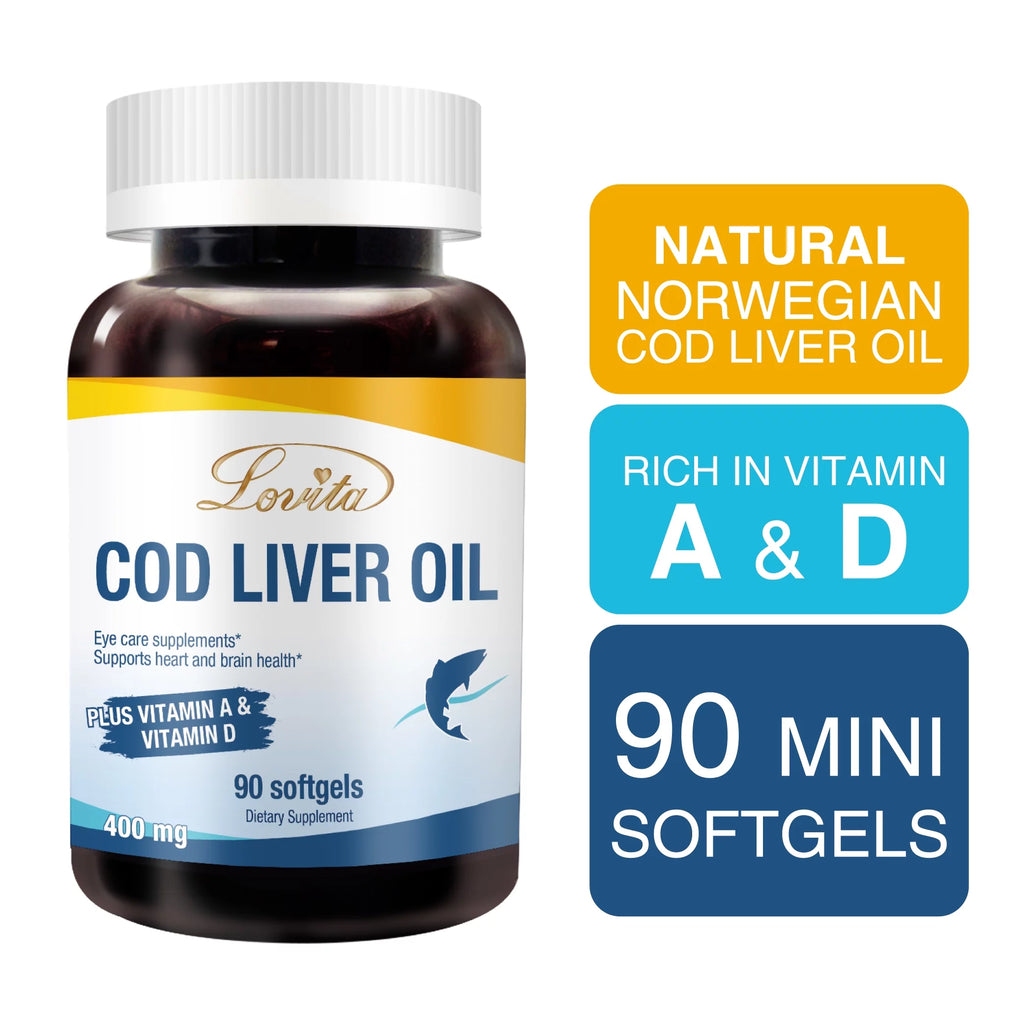 Cod Liver Oil 400 mg Omega 3 with Vitamin A & Vitamin D3 90 Softgels (Pack of 3) B862488