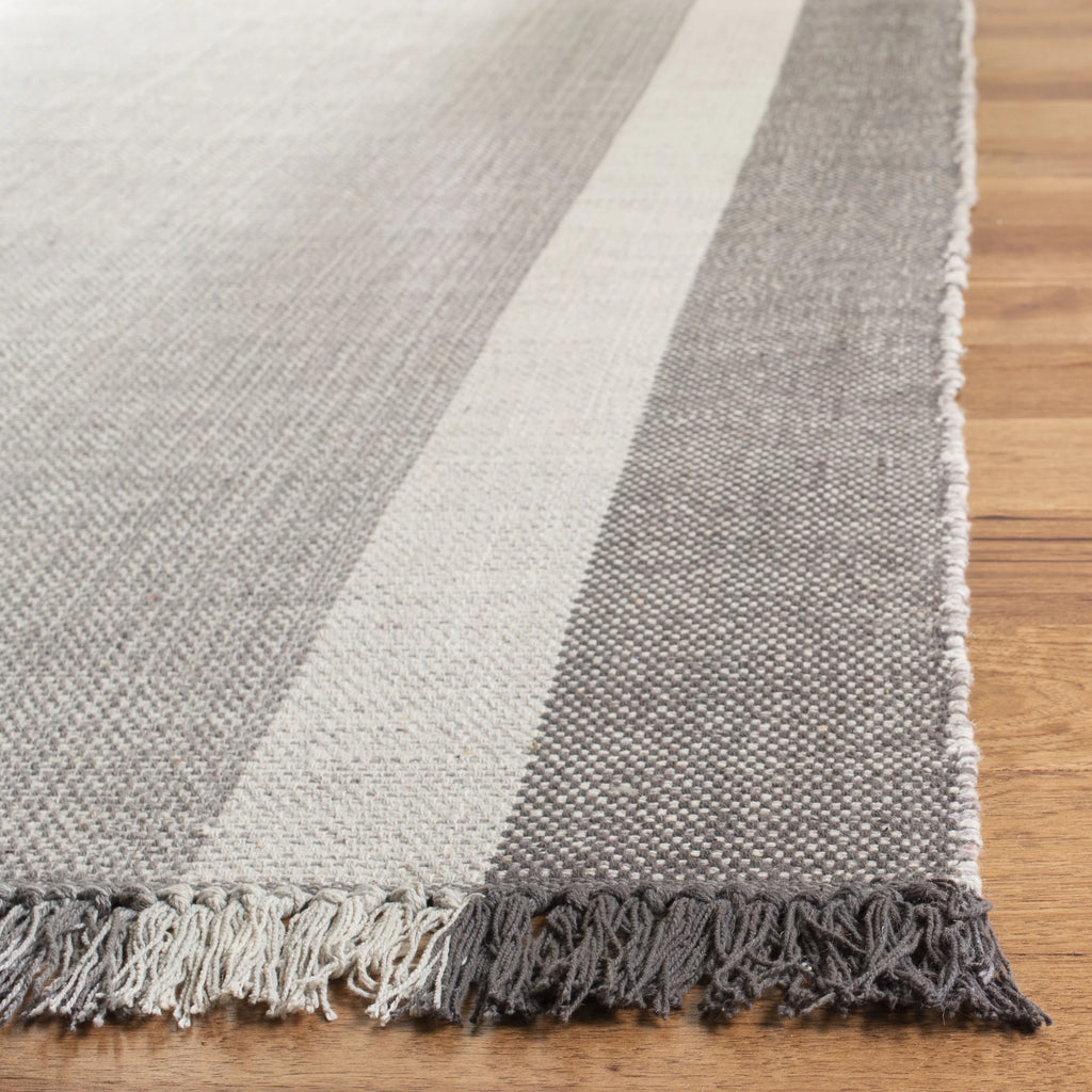 Ivory/Grey Cotton Striped Area Rug, 3' x 5' F2552
