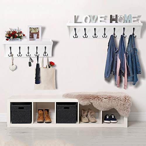White 24” Solid Pine Wood Wall Shelf with 5 Hooks Q55203