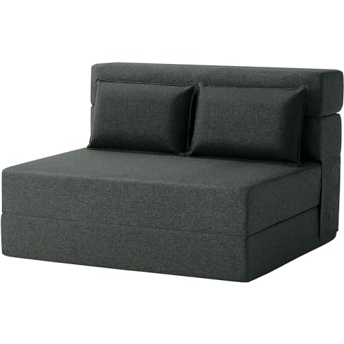 Dark Green Full Size Linen Folding Sofa Bed K39241