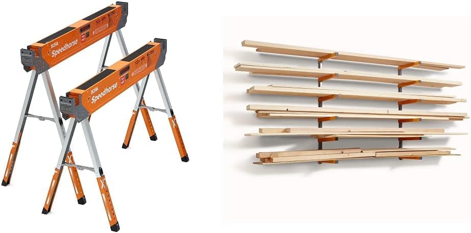 Adjustable Height Sawhorse Pair, Two pack, 30-36 inch height adjustable Legs, Metal Top, Heavy Duty D512795
