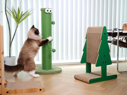 34-Inch Tall Cat Scratching Post with Sisal-Wrapped Post, Hanging Ball Toy, Vibrant Green J208