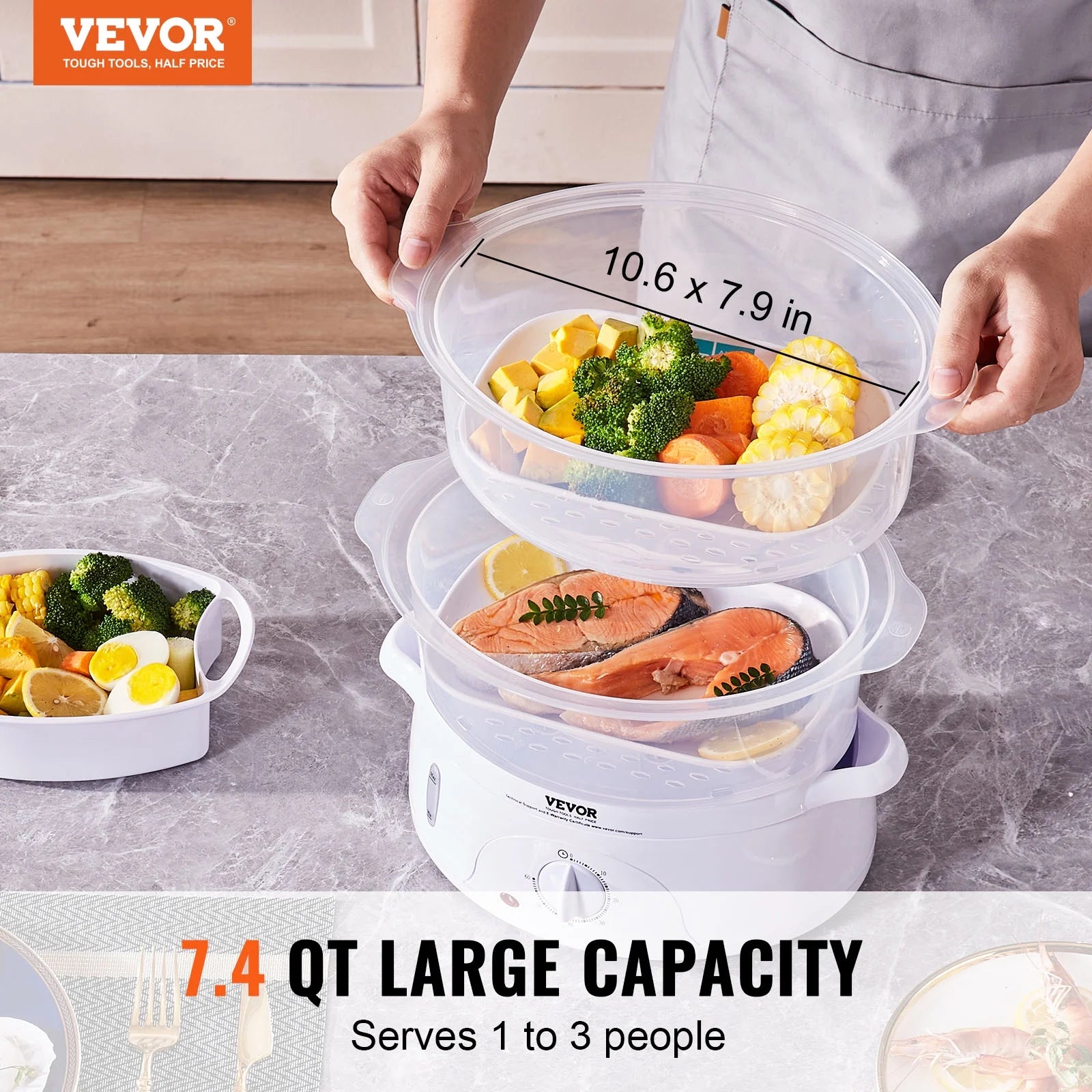 7.4Qt Electric Food Steamer 2-Tier 800W F7464
