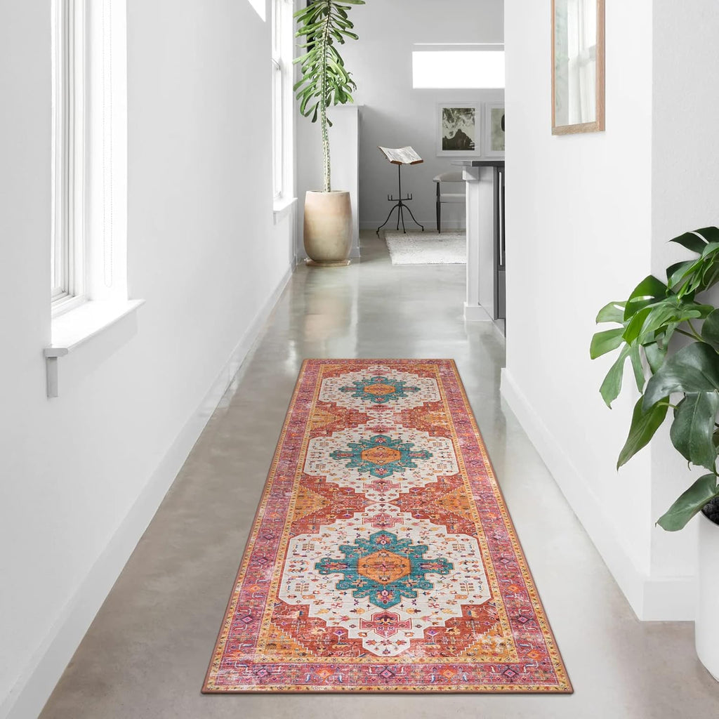 Ultra-Thin Washable Runner Rug - 2x7 Pink Non Skid Low Pile X8481