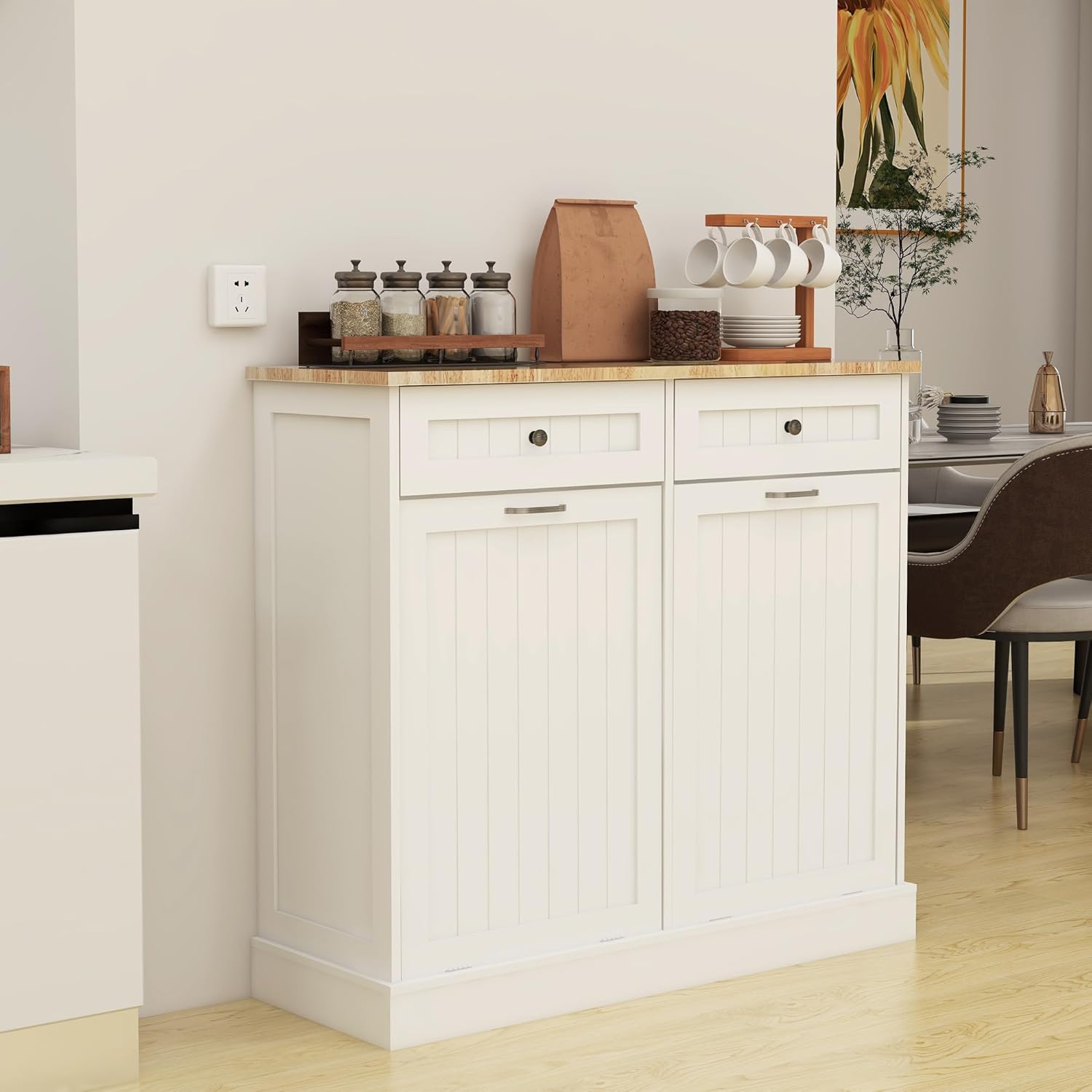 Double Tilt Out Trash Cabinet with Wood Tabletop X3110