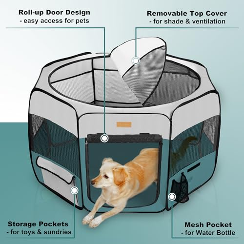 Portable Foldable Pet Playpen with Removable Mesh Shade Cover U41541