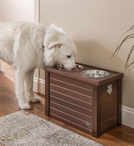 Elevated Dog Feeder with 2 Stainless Steel Bowls and Sliding Lid Storage Bin W55555
