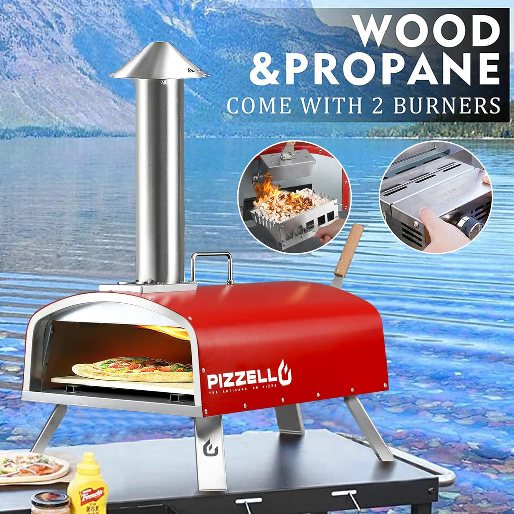 16" Multi-fuel Stainless Steel Pizza Oven with Pizza Stone, Pizza Peel, Carry Bag (Red) C941366