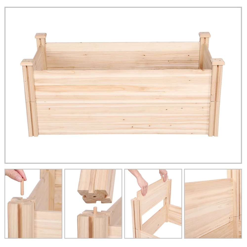 Wooden Raised Garden Bed, 96.7 x 24.6 x 10.6inch, Natural Wood Q4544