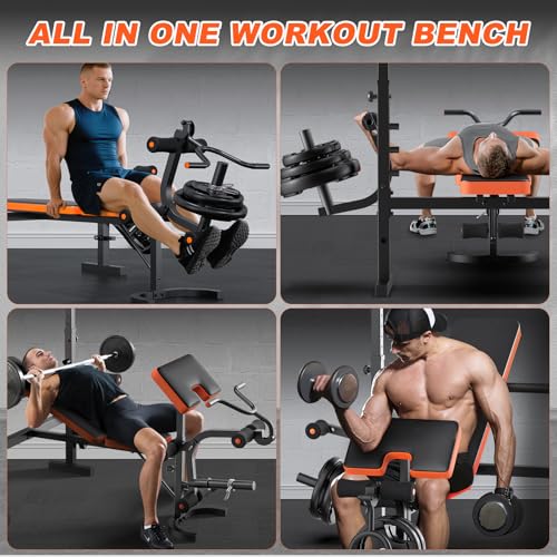 Adjustable Weight Bench with Leg Extension, Preacher Curl & Butterfly Arm, 990lbs Heavy Duty Bench Press C84127