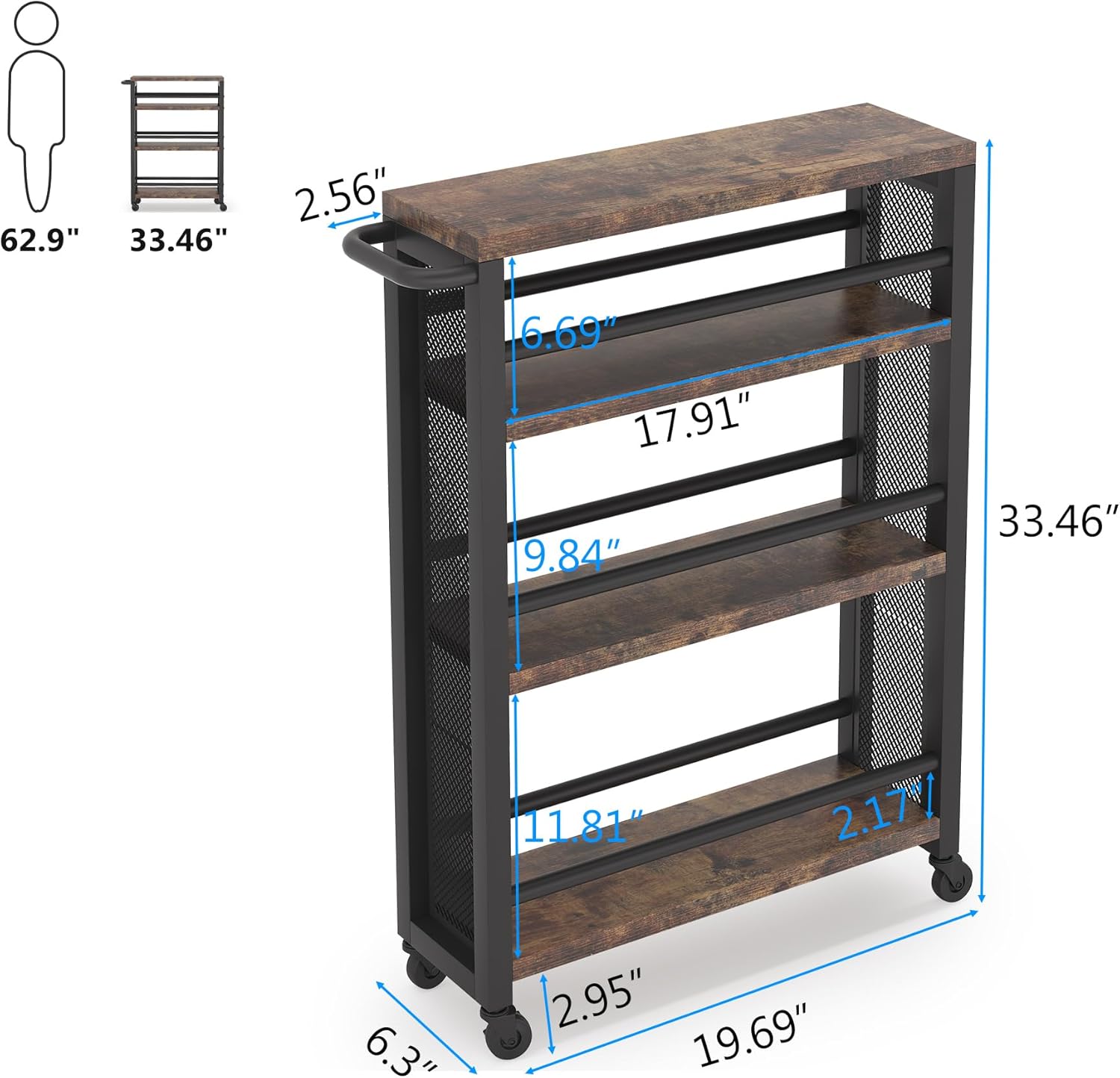 4-Tier Metal Rolling Storage Cart with Handle R470