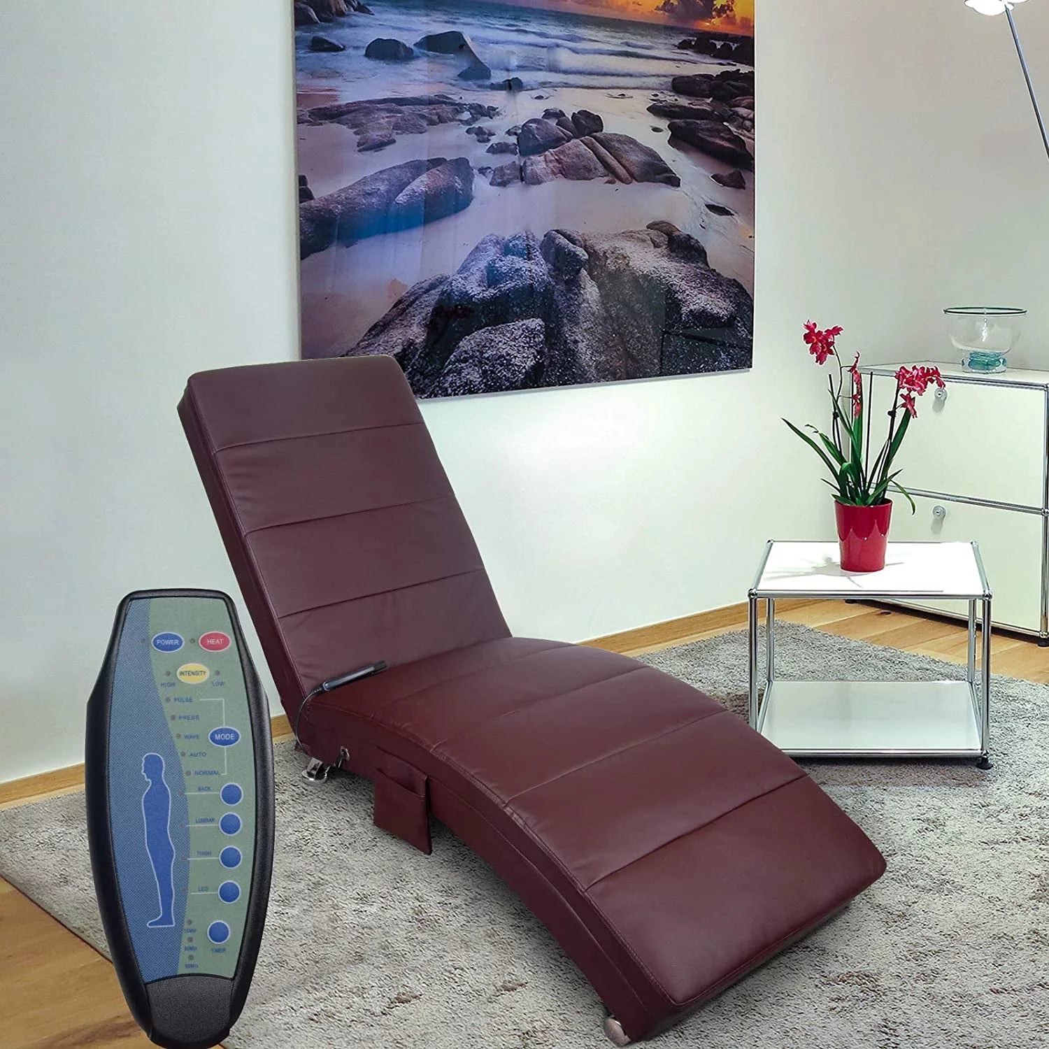 Brown PU Leather Electric Vibrating Recliner Chair with Heating T854932