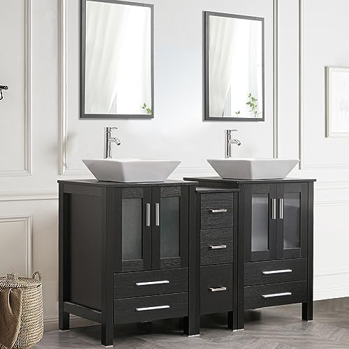 60" Double Bathroom Vanity with Porcelain White Sink O76843