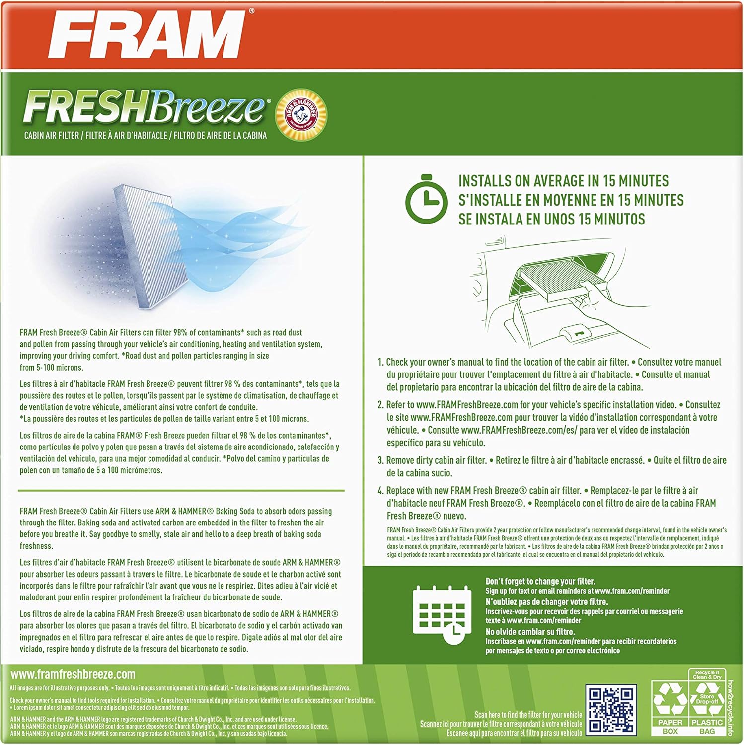 Cabin Air Filter with Arm and Hammer Baking Soda C5834