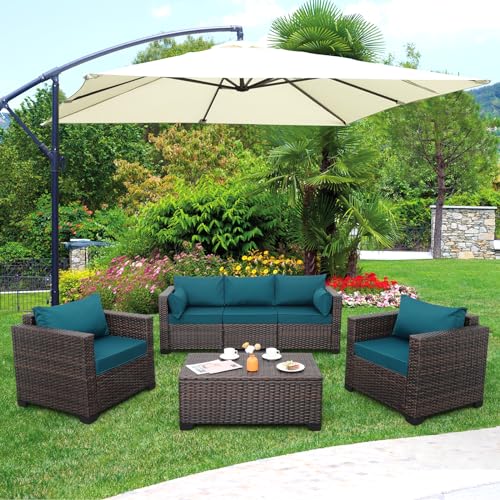 4-Piece Brown PE Wicker Patio Conversation Couch with Storage Coffee Table M8746