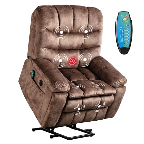 Large Power Lift Recliner with Massage and Heat, Brown P9510