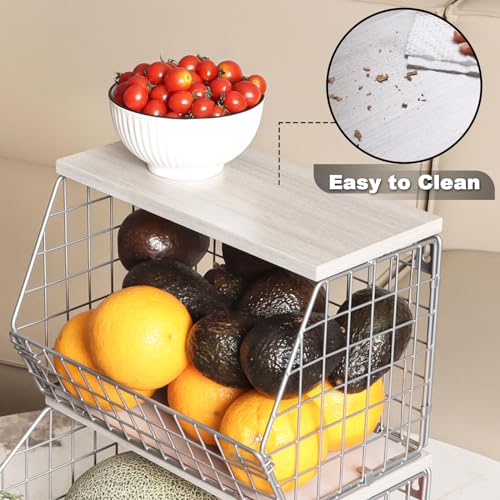 2-Tier Hanging Wire Basket with Wood Lid S172