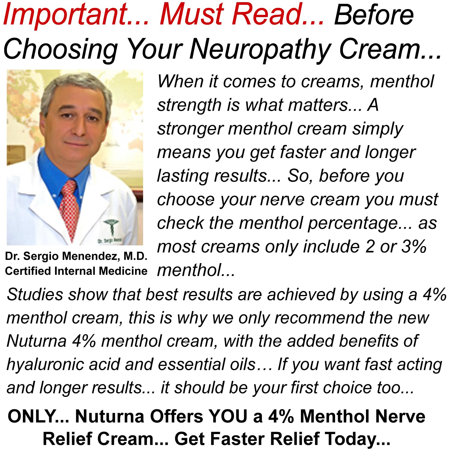 Nerve Relief Cream with 4% Menthol MSM 6 Oz P63709