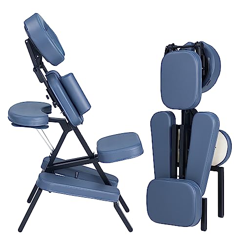 Blue Aluminum Folding Portable Massage Chair with Wheeled Carrying Case B538