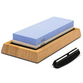 Double Sided 1000/6000 Grit Knife Sharpening Stone Kit with Bamboo Base and Angle Guide F707046
