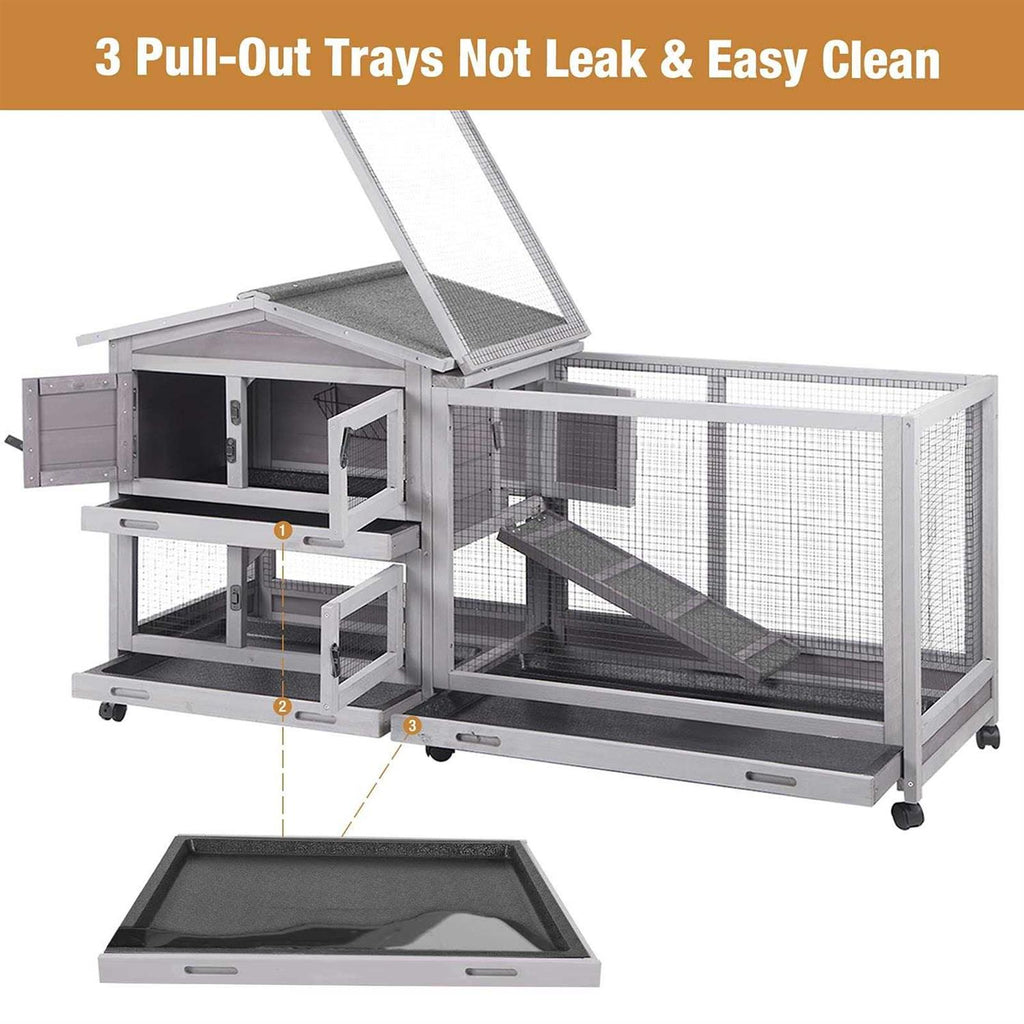 Bunny Cage Rabbit Hutch with Casters Waterproof Roof Pull Out Tray F561633
