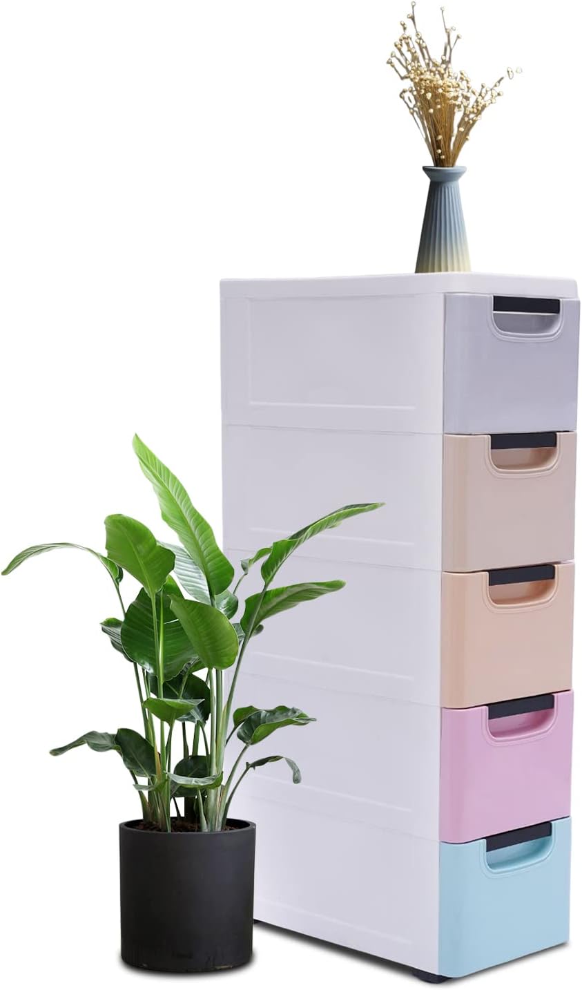 5-Drawer Plastic Storage Cabinet with Wheels F38427