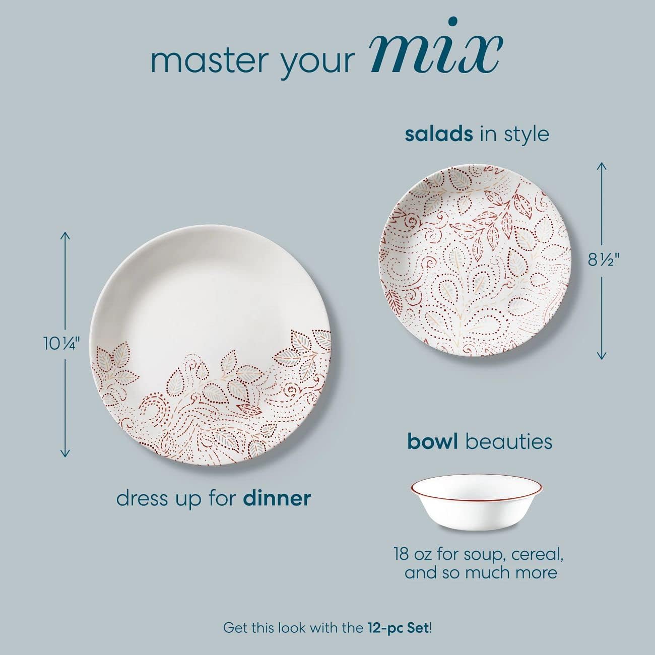 12-Piece Dinnerware Set Service for 4 red, White X661641