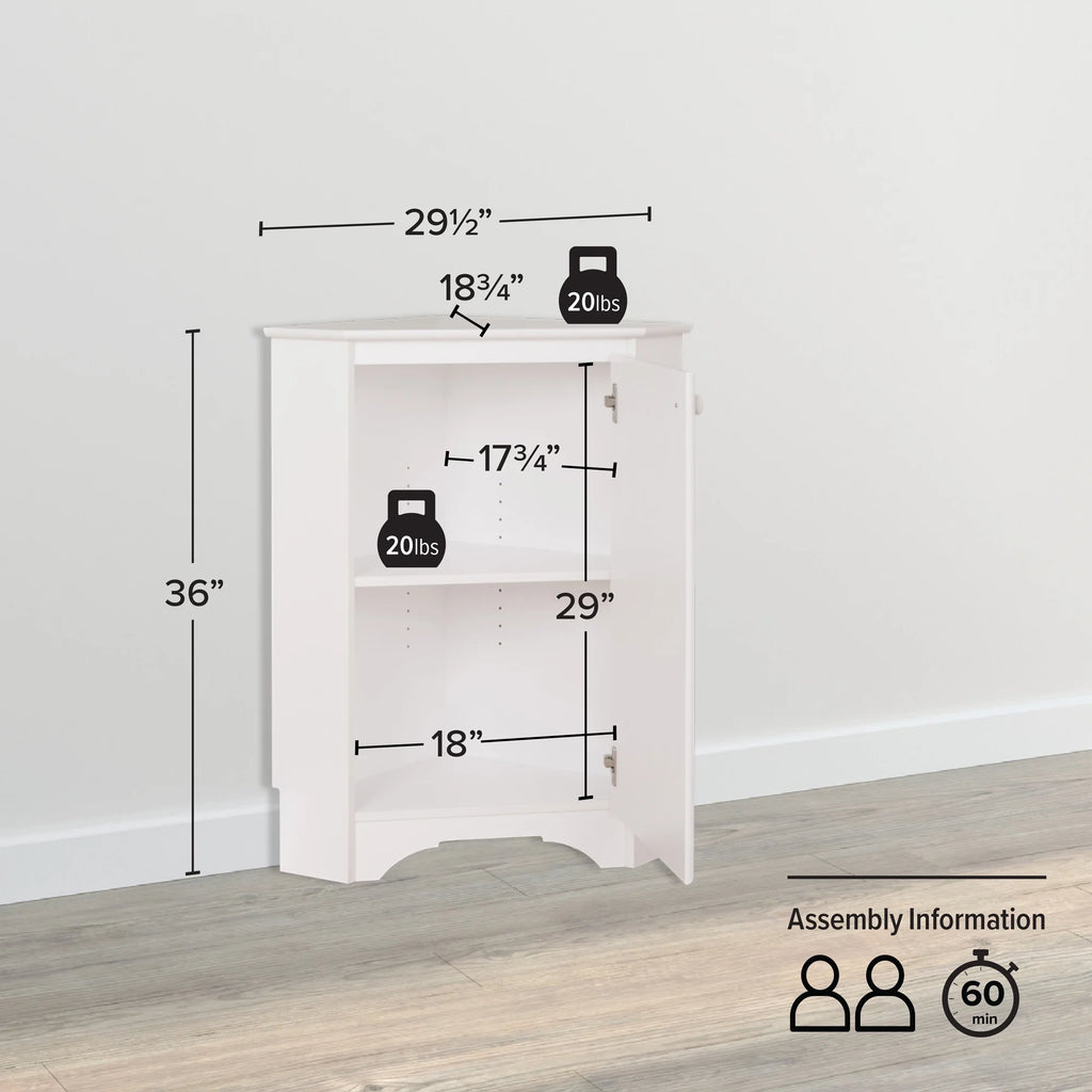White Corner Storage Cabinet with Doors 29.25" W x 36" H S784225