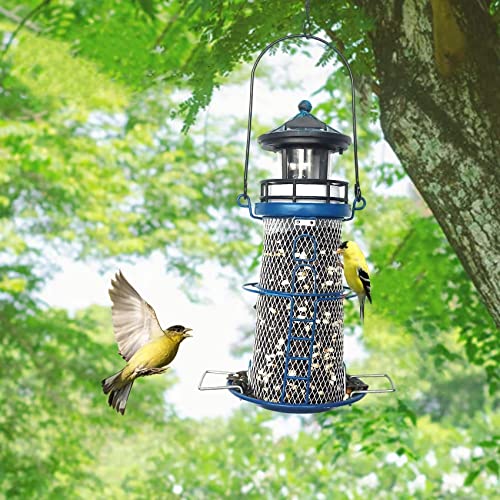 Blue 14" Solar Bird Feeder with Rotating Beacon LED Light A806