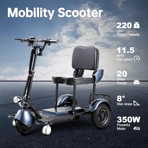 Blue 3-Wheel Folding Mobility Scooter H1530