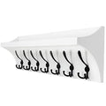 White 24” Solid Pine Wood Wall Shelf with 5 Hooks Q55203