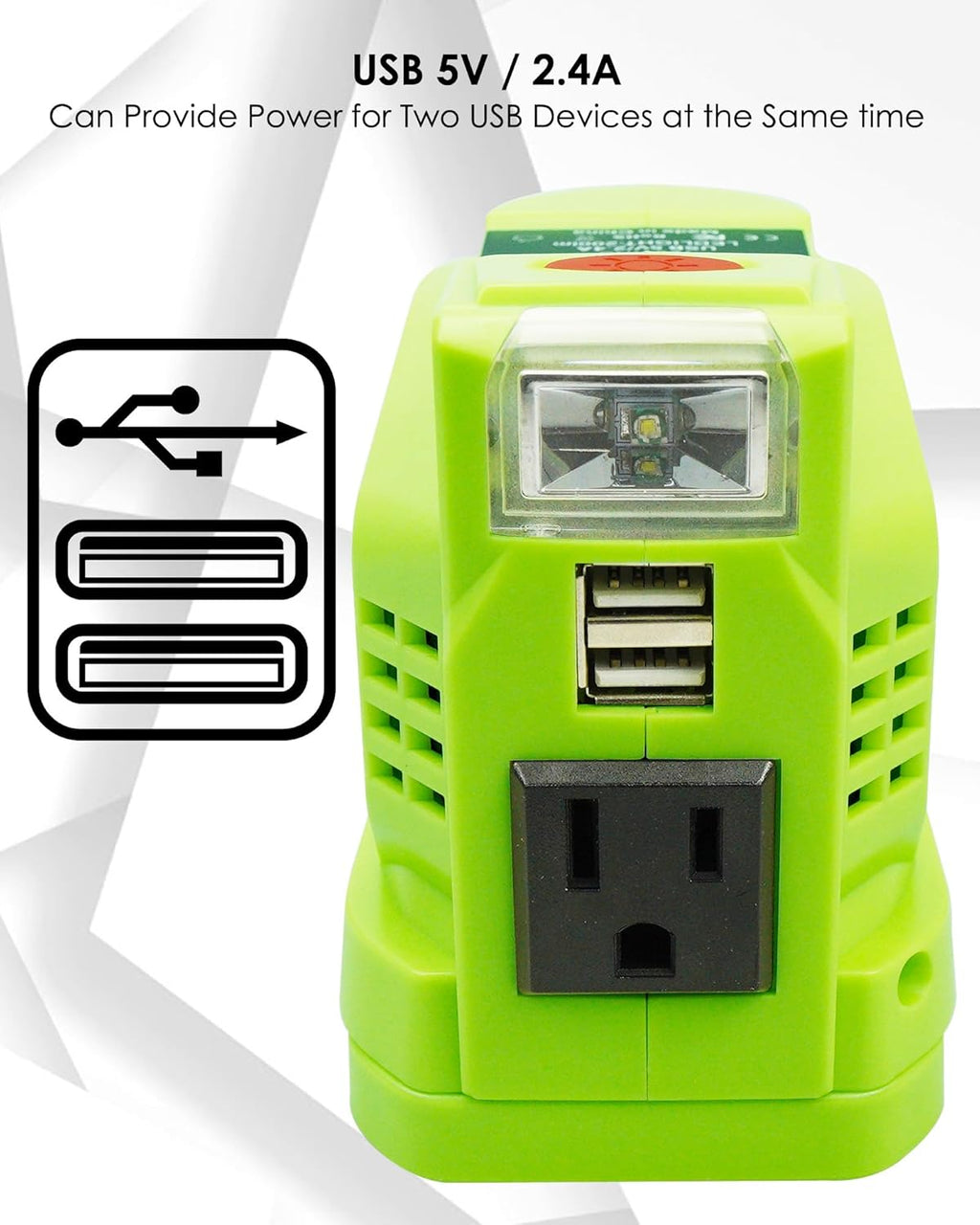 150W DC 18V to AC 110V-120V Power Inverter with AC Outlet Dual USB Outlet LED Light M823