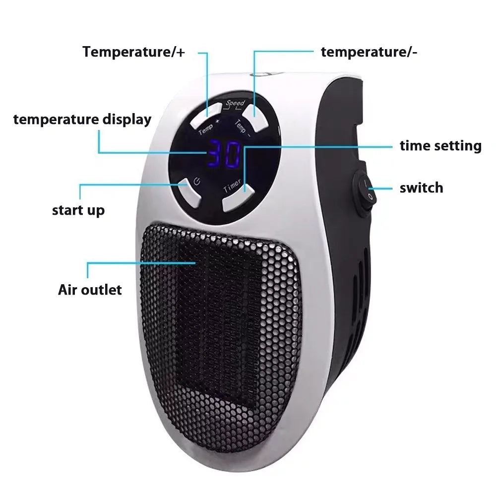 500W Plug-in Space Heater with Adjustable Thermostat and Timer A944903