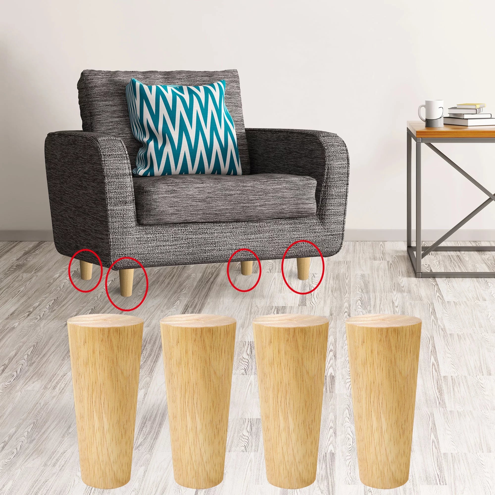 Hardwood Sofa Replacement Legs 6 Inch 4Pcs V26030