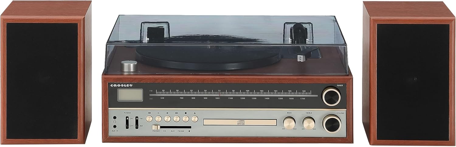 Walnut Turntable System with Bluetooth, CD, AM/FM and Speakers K855