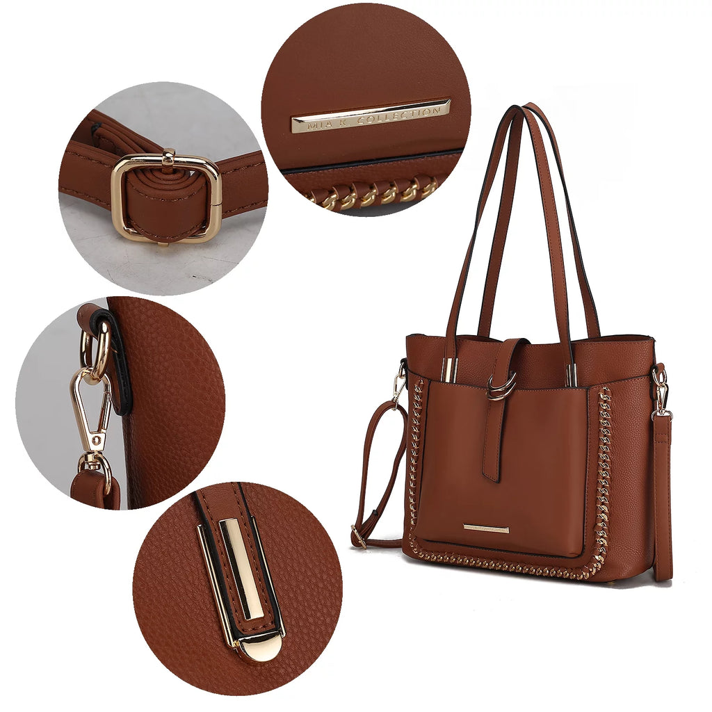 Vegan Leather Women's Shoulder Bag Crossbody Pouch 2 pcs Pewter D7386