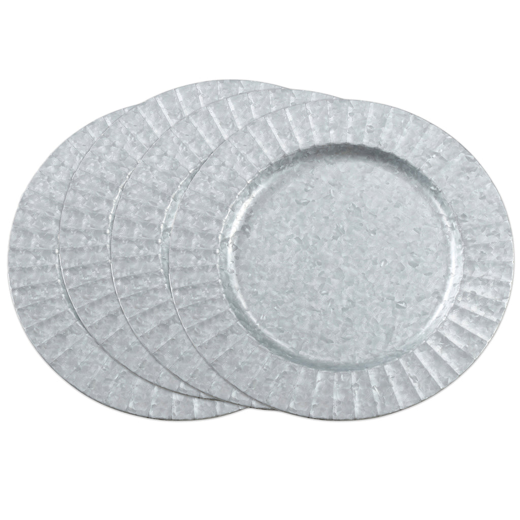 Vintage Ruffled Galvanized Metal Charger Plates, Set of 4 P5356