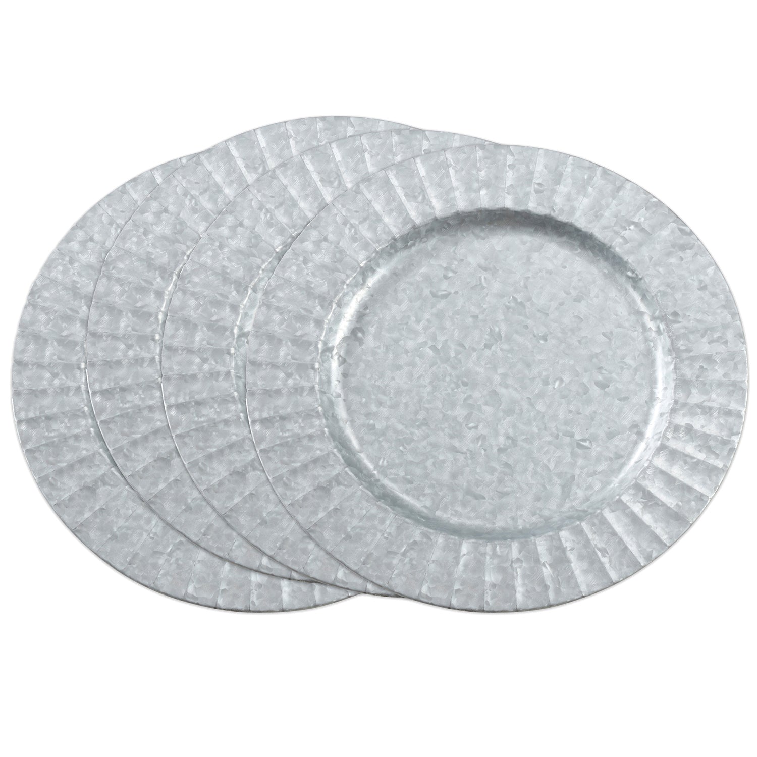 Vintage Ruffled Galvanized Metal Charger Plates, Set of 4 P5356